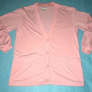 𝅺LERNER cardigan tunic length 2 pockets button up vintage 80’s pink size S